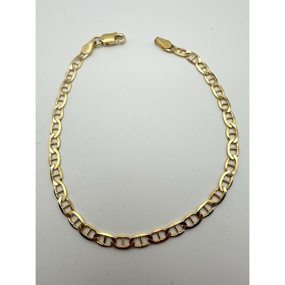 Sterling Silver 925 Italy Vermeil Mariner Link Chain 3.5mm Wide Bracelet 7.5”